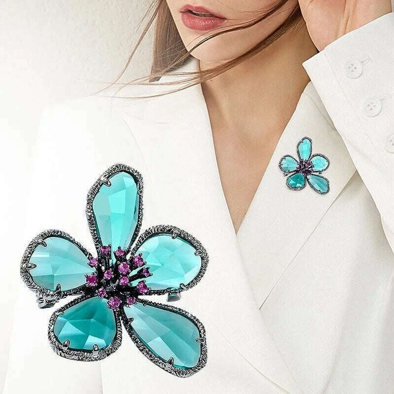Fashion Crystal Flower Stud Earrings Brooch Ring Jewelry for Women Fashion Girls Vintage Jewelry Party Gift - KIMLUD