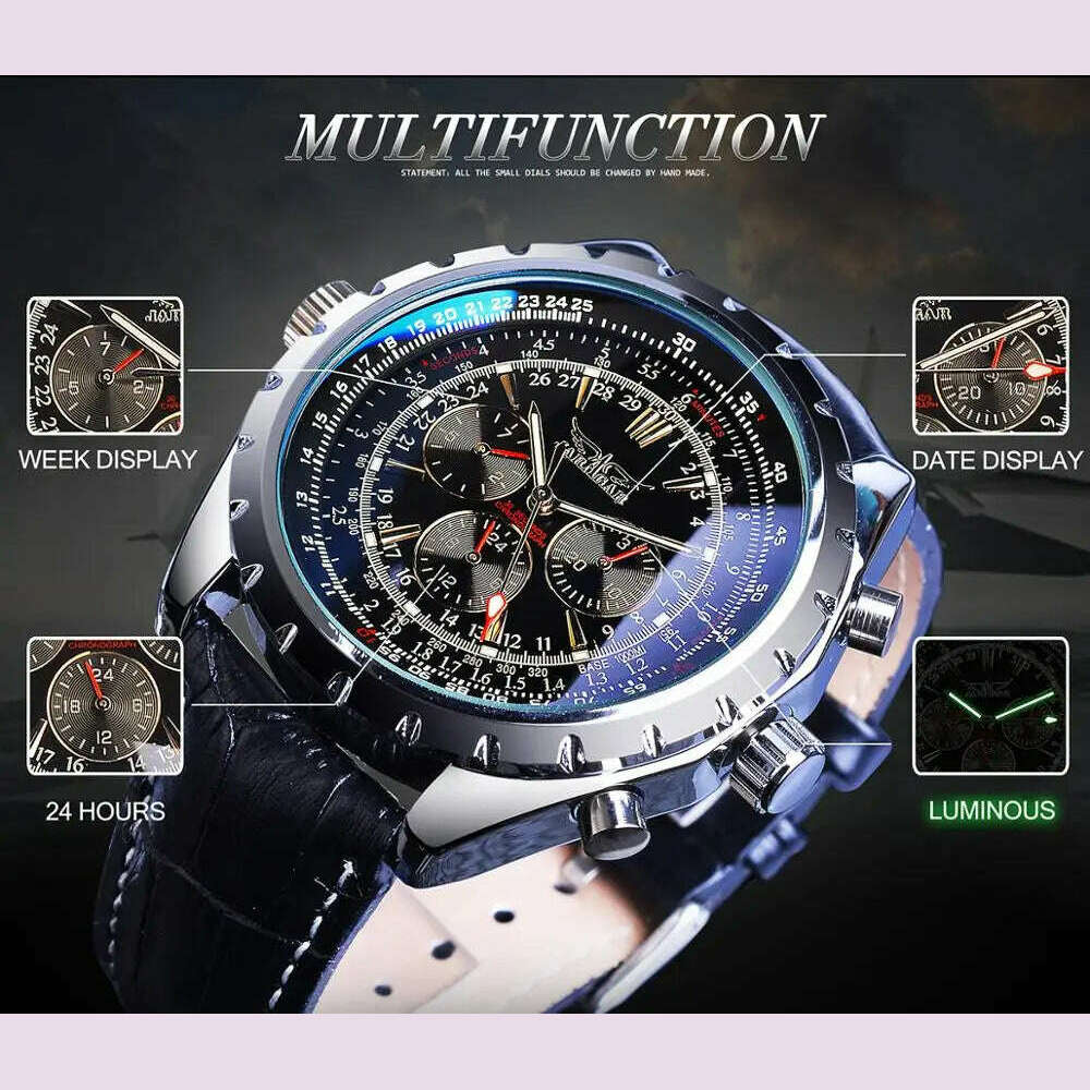 KIMLUD, Fashion Jaragar Top Brand Leather Automatic Mechanical Calendar Business Watches Pilot Design Men's Wrist Watch Male, KIMLUD Womens Clothes