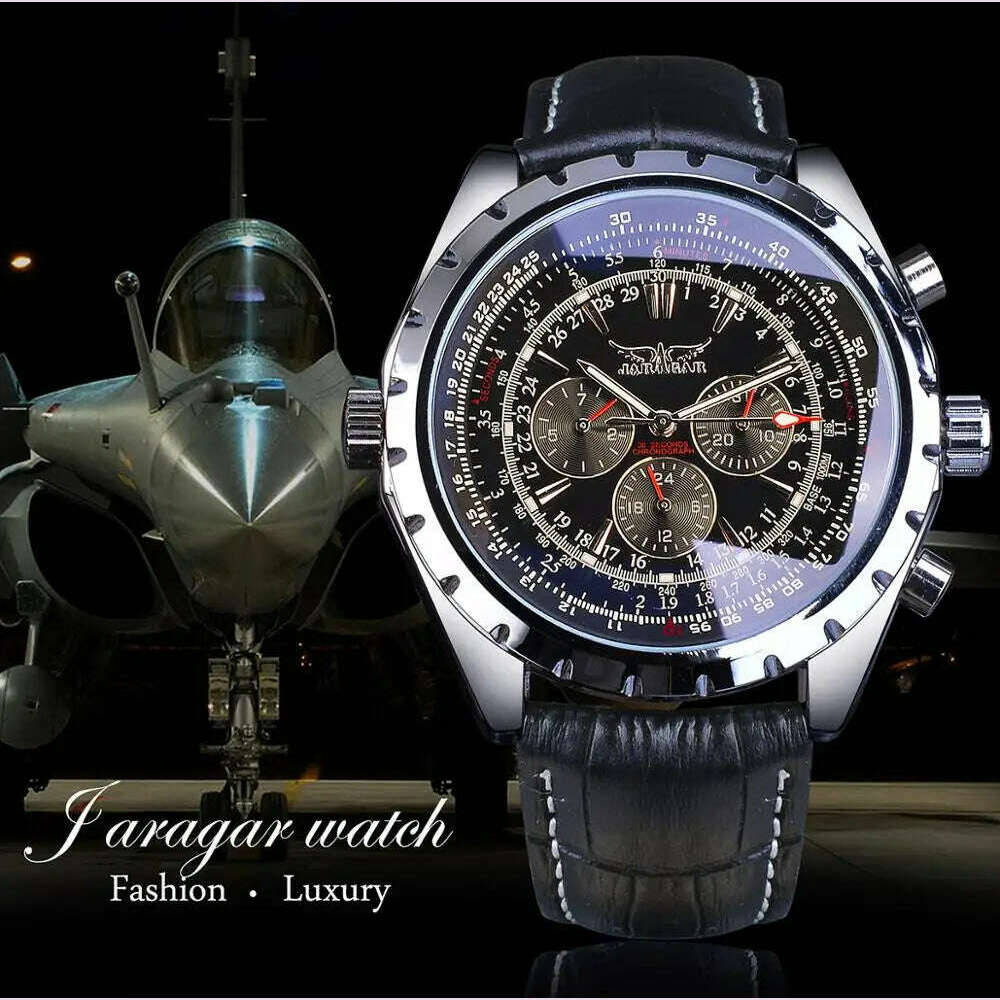 KIMLUD, Fashion Jaragar Top Brand Leather Automatic Mechanical Calendar Business Watches Pilot Design Men's Wrist Watch Male, KIMLUD Womens Clothes
