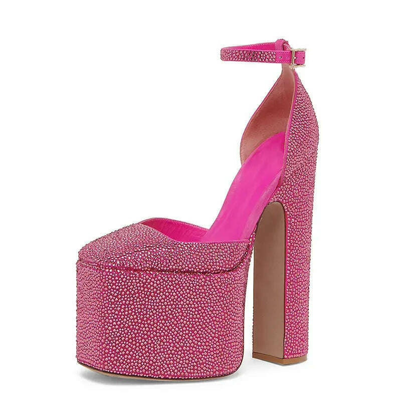 Fashion New Square Head Platform Super High Heel Short Boots Silver All Water Diamond Decoration Large Chelsea Short Boots - KIMLUD