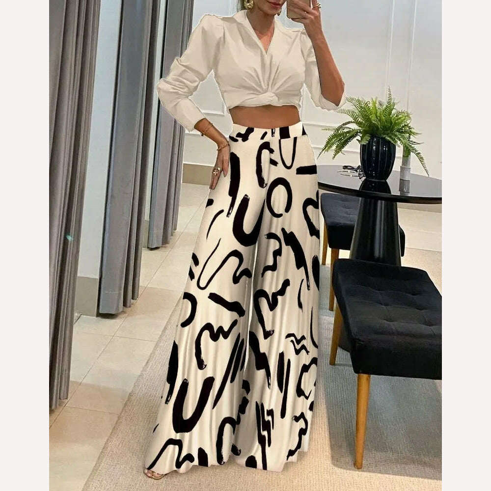 Fashion Sets 2022 Autumn European and American Style Street Trendy Women's Embossed Polyester Shirt High Waist Casual Pants Set - KIMLUD