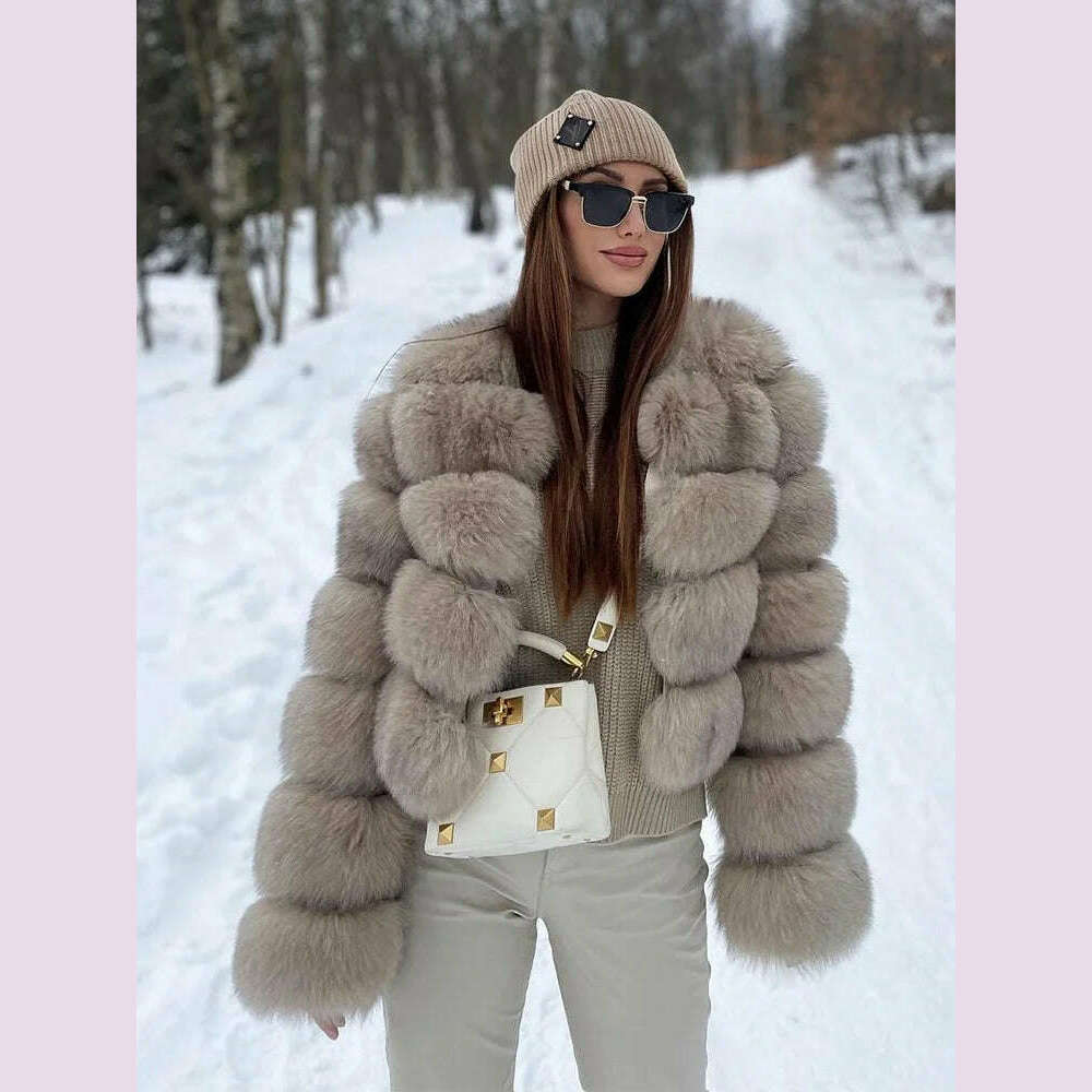 KIMLUD, Faux Fur Short Coat Women Cropped Long Sleeve Artificial Fox Fur Jacket Women Winter Fluffy Top Thick Warm Furry Fur Outwears, KIMLUD Womens Clothes