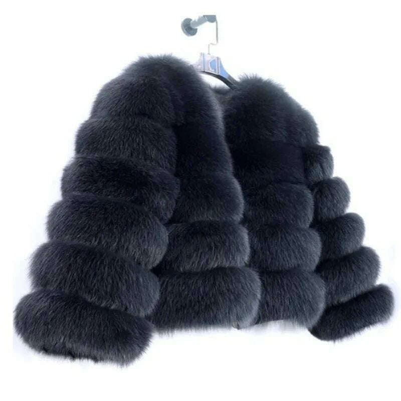 KIMLUD, Faux Fur Short Coat Women Cropped Long Sleeve Artificial Fox Fur Jacket Women Winter Fluffy Top Thick Warm Furry Fur Outwears, iron gray / L, KIMLUD APPAREL - Womens Clothes