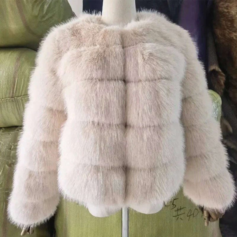 KIMLUD, Faux Fur Short Coat Women Cropped Long Sleeve Artificial Fox Fur Jacket Women Winter Fluffy Top Thick Warm Furry Fur Outwears, apricot / S, KIMLUD APPAREL - Womens Clothes