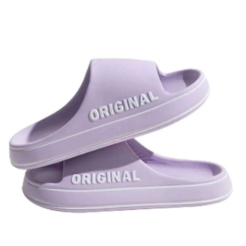 Feslishoet Women Letter Slippers Beach Slides Solid Color Mens Thick Sole Indoor Bathroom Anti Slip Shoes Summer Couple Sandals - KIMLUD