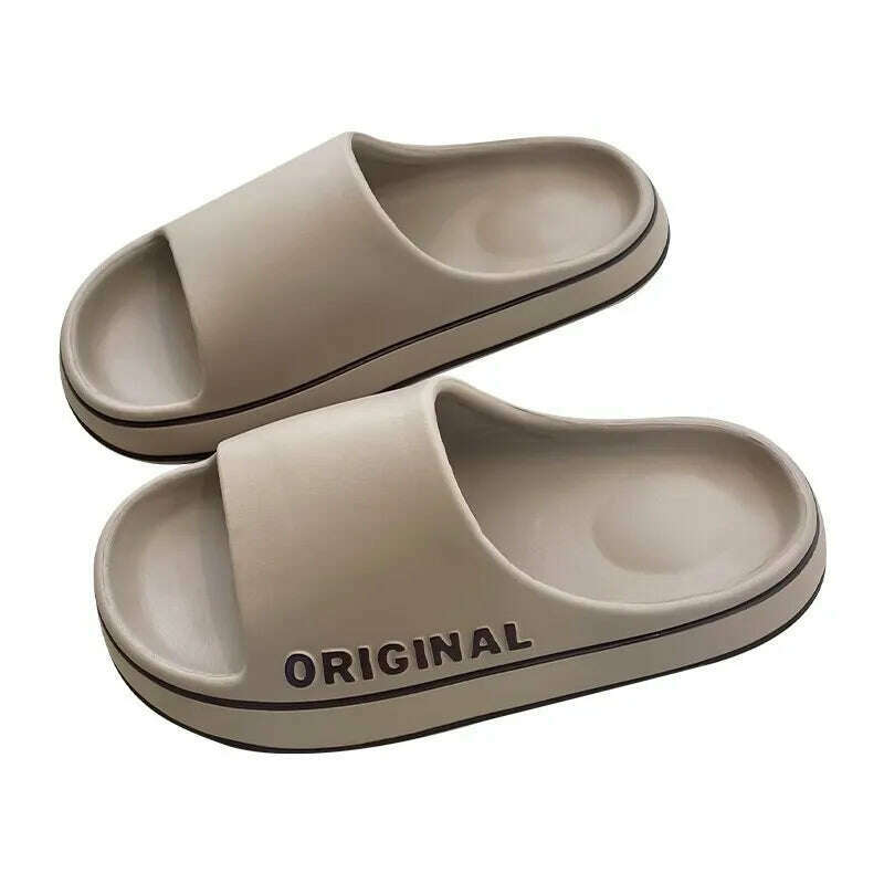 Feslishoet Women Letter Slippers Beach Slides Solid Color Mens Thick Sole Indoor Bathroom Anti Slip Shoes Summer Couple Sandals - KIMLUD