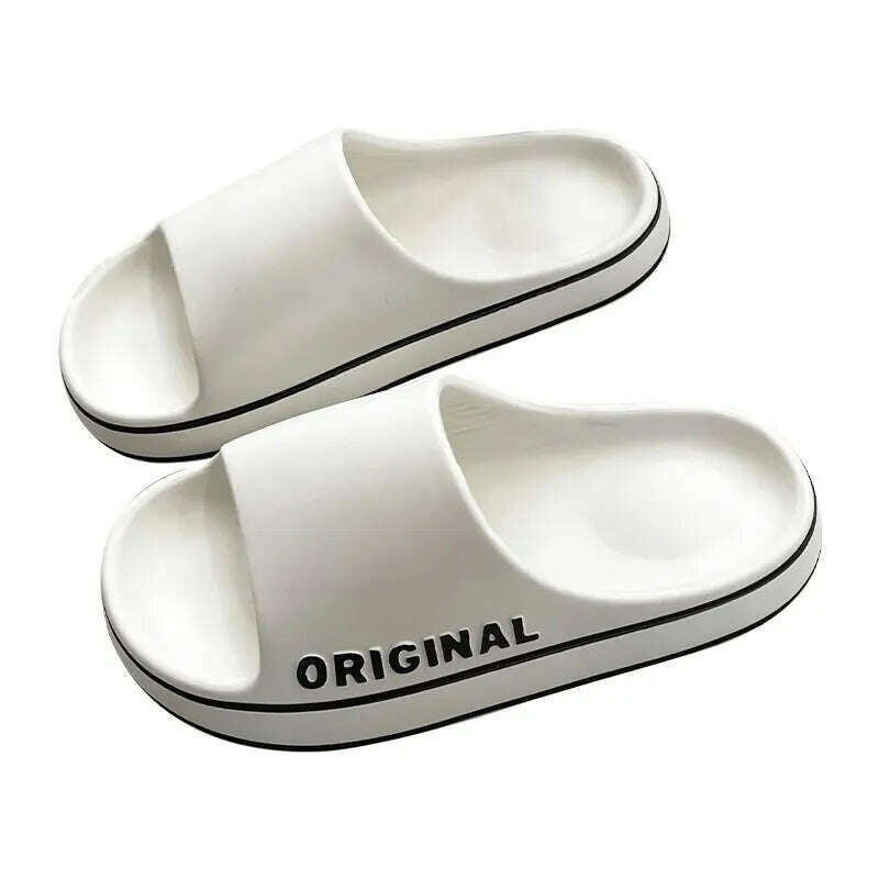 Feslishoet Women Letter Slippers Beach Slides Solid Color Mens Thick Sole Indoor Bathroom Anti Slip Shoes Summer Couple Sandals - KIMLUD