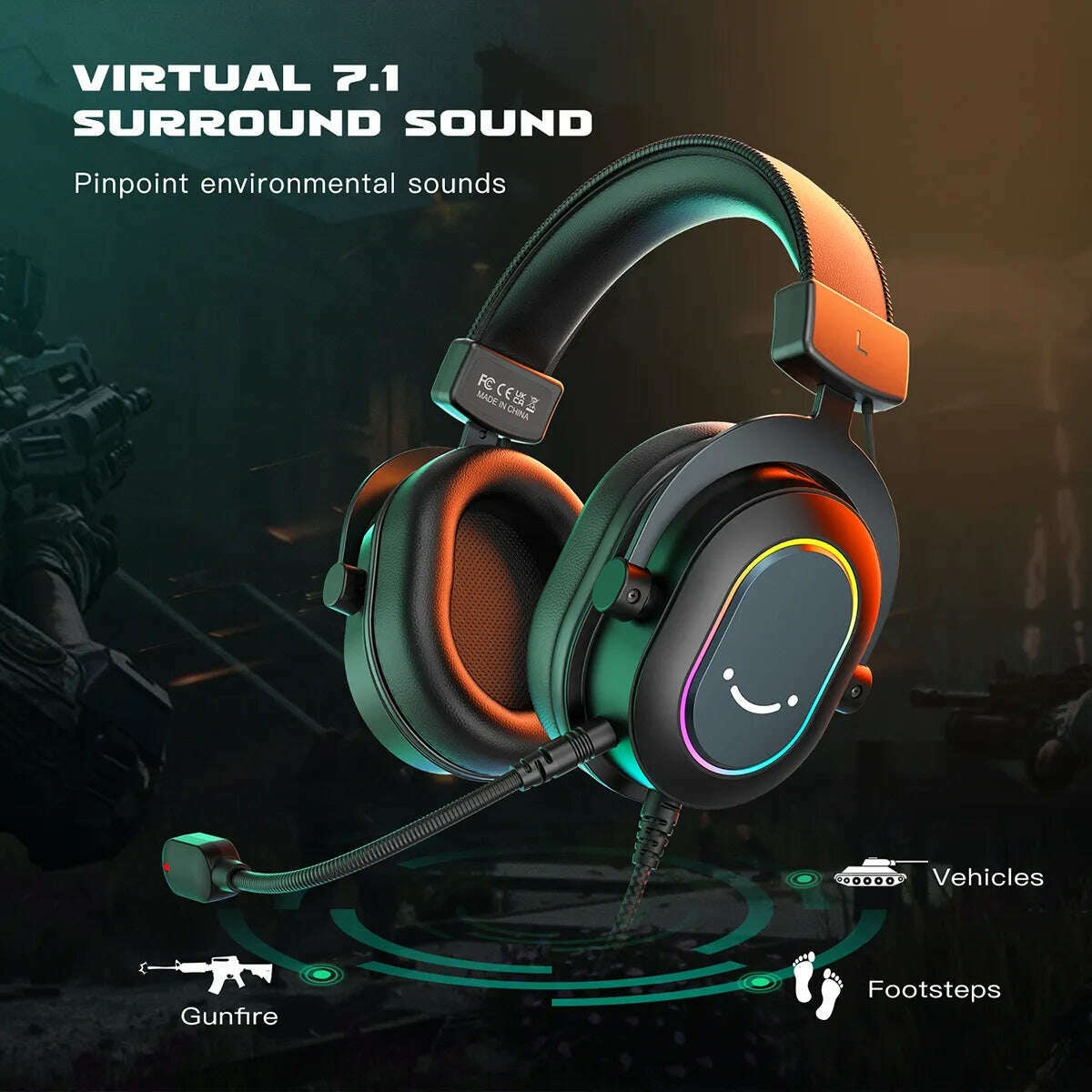 Fifine Dynamic RGB Gaming Headset with Mic Over-Ear Headphones 7.1 Surround Sound PC PS4 PS5 3 EQ Options Game Movie Music - KIMLUD