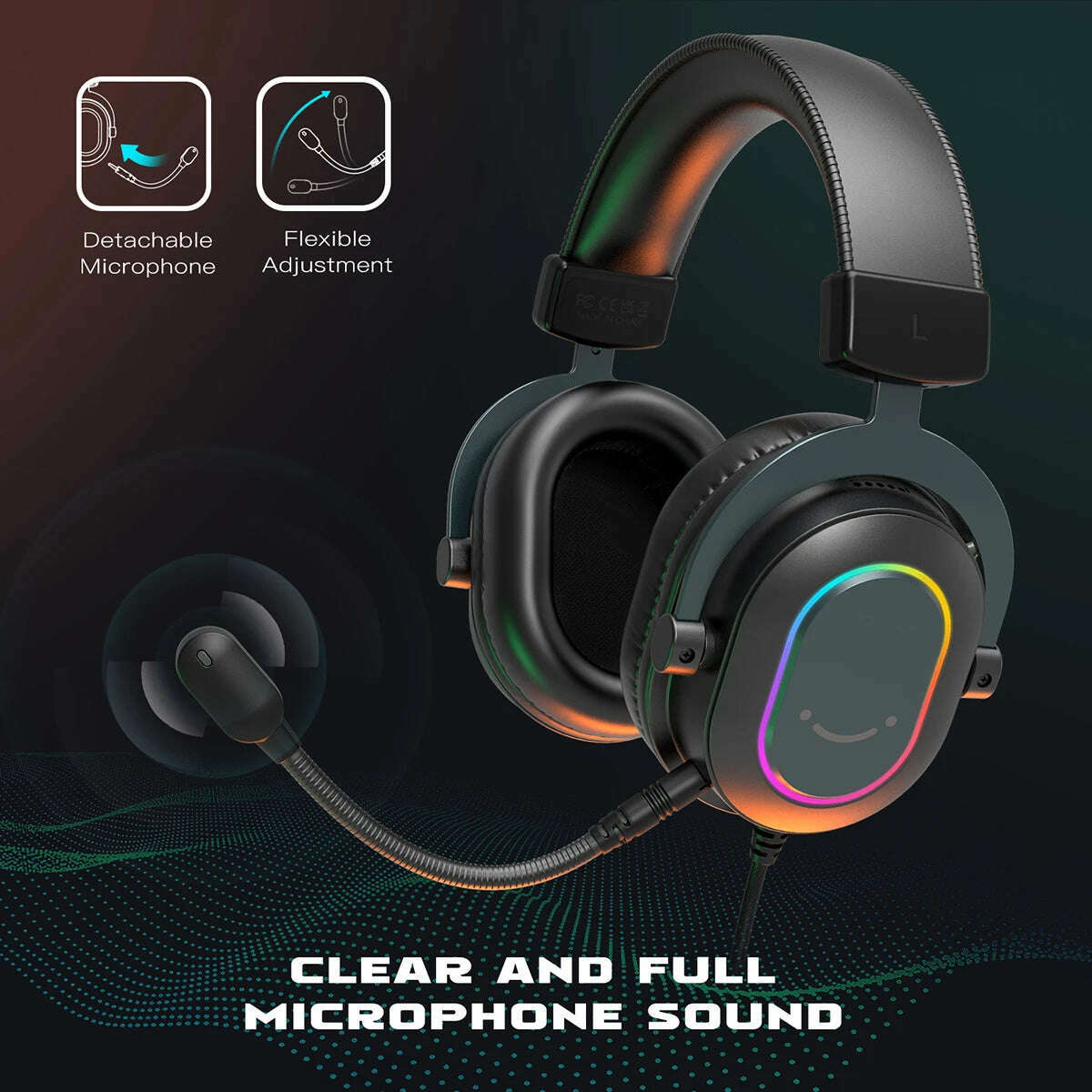 Fifine Dynamic RGB Gaming Headset with Mic Over-Ear Headphones 7.1 Surround Sound PC PS4 PS5 3 EQ Options Game Movie Music - KIMLUD