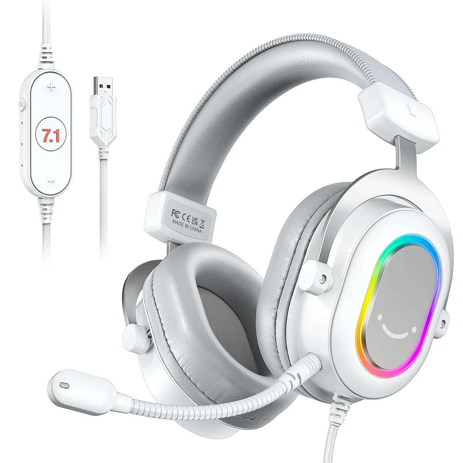 FIFINE RGB Gaming Headset with 7.1 Surround Sound/3-EQ/MIC,Over-ear Headphone with In-line Control for PC PS4 PS5 Ampligame-H6W - KIMLUD