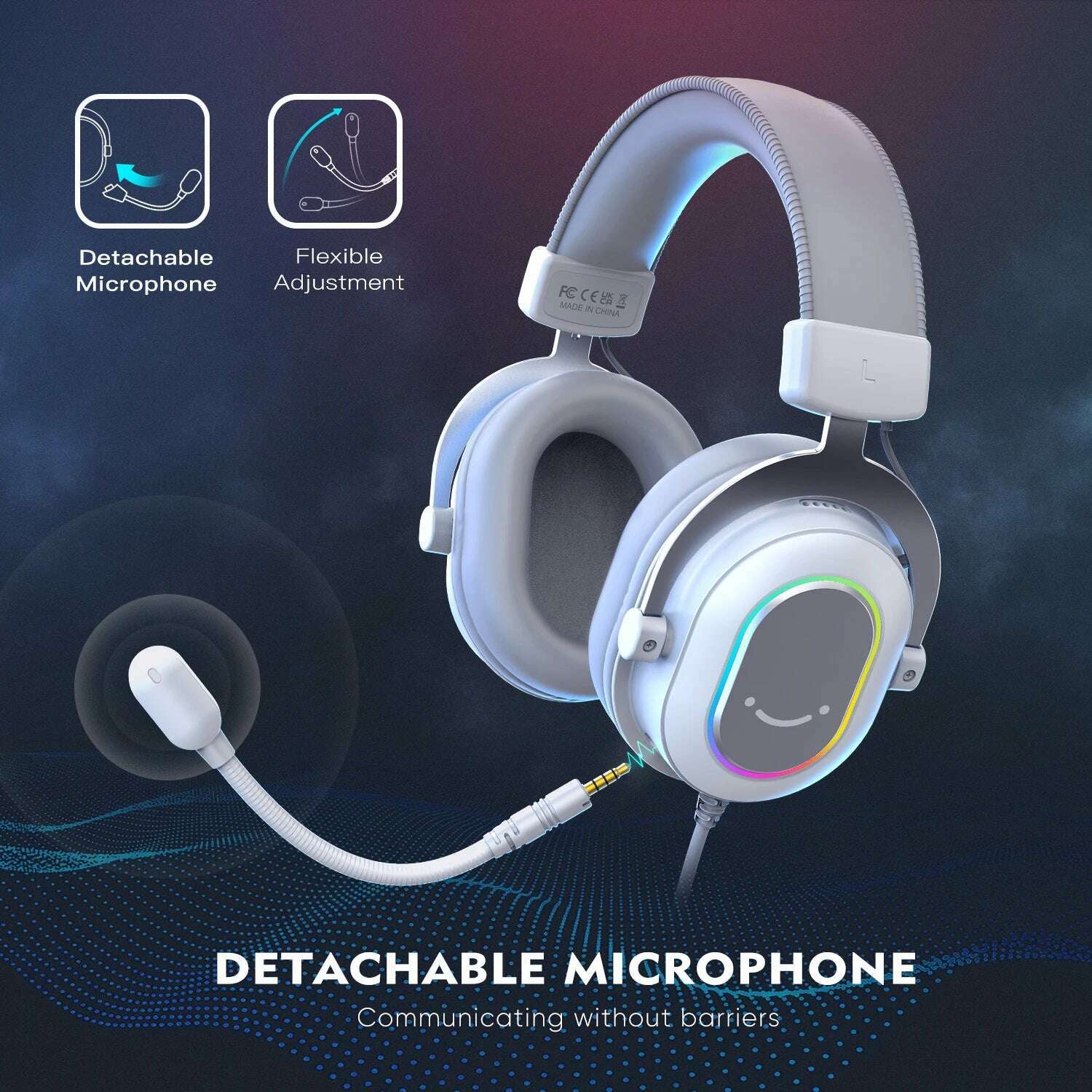 FIFINE RGB Gaming Headset with 7.1 Surround Sound/3-EQ/MIC,Over-ear Headphone with In-line Control for PC PS4 PS5 Ampligame-H6W - KIMLUD