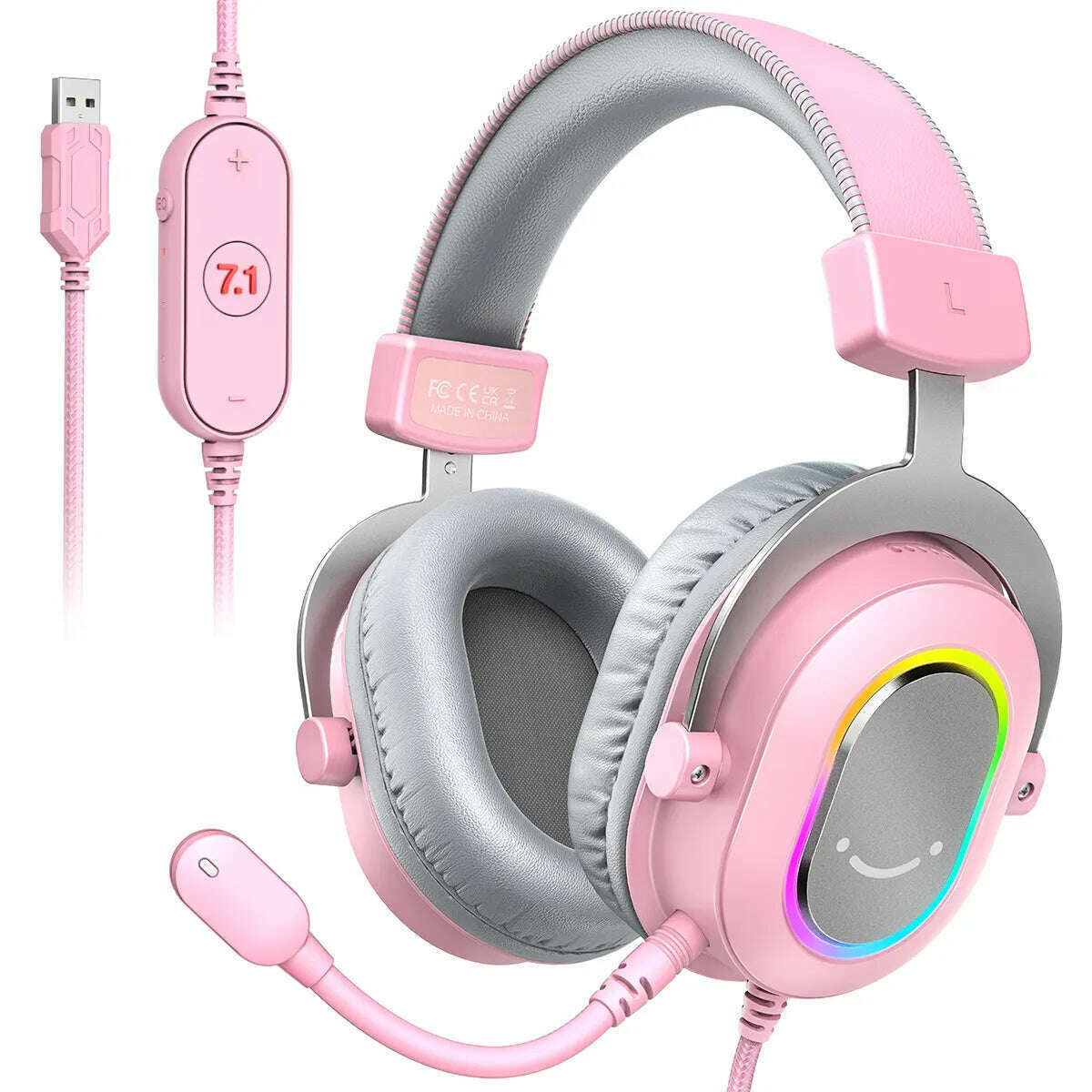 FIFINE RGB Gaming Headset with 7.1 Surround Sound/3-EQ/MIC,Over-ear Headphone with In-line Control for PC PS4 PS5 Ampligame-H6W - KIMLUD