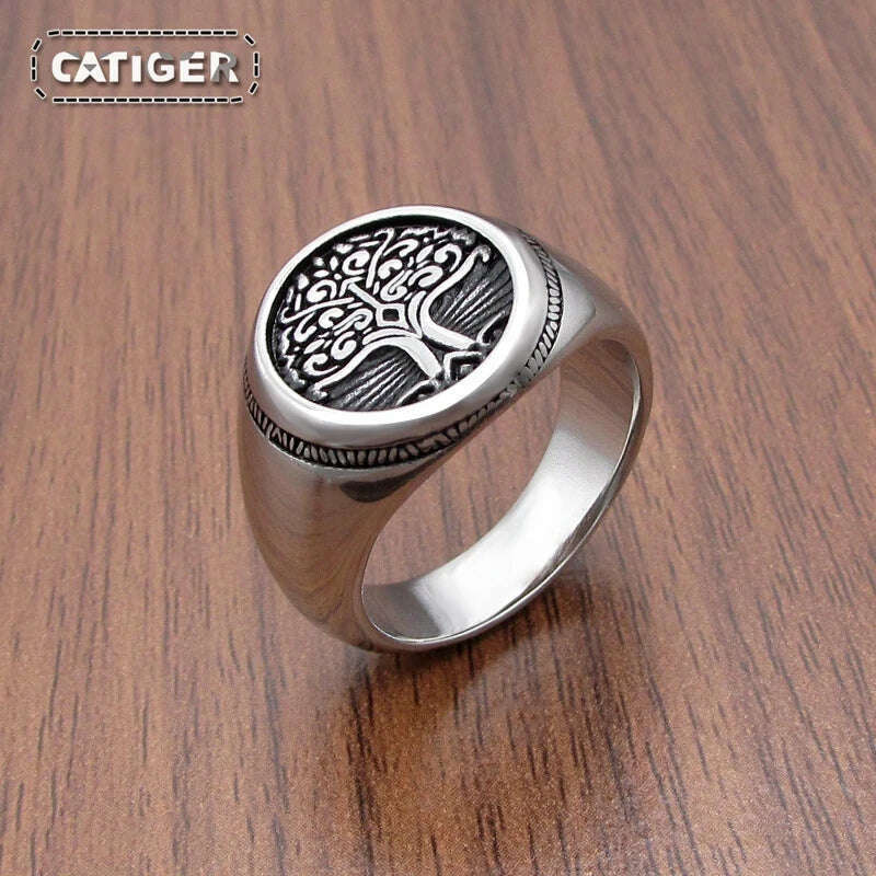KIMLUD, Free Shipping  Punk 316L Stainless Steel Tree of Life Signet Ring Classic Viking Amulet Rings Nordic Jewelry, 7, KIMLUD Womens Clothes
