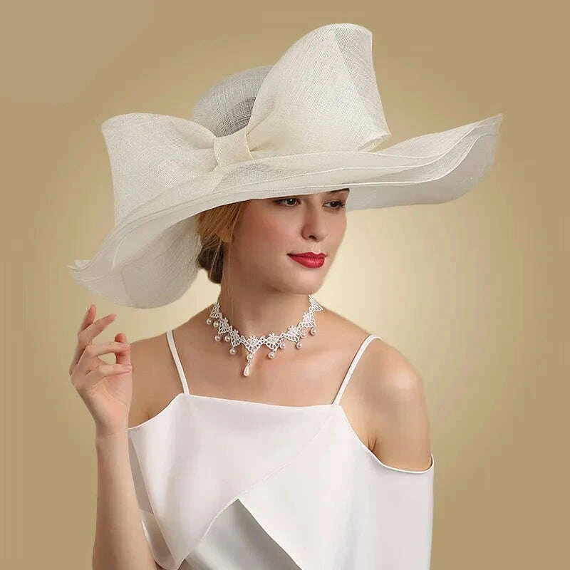 FS Elegant Black And White Fascinator Hats For Wedding Church Sinamay Hats With Big Bowknot Kentucky Derby Hat Fedora Tea Party - KIMLUD
