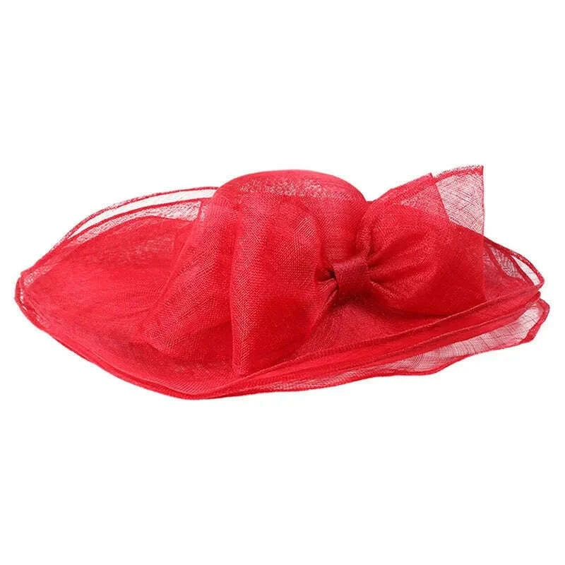 FS Elegant Black And White Fascinator Hats For Wedding Church Sinamay Hats With Big Bowknot Kentucky Derby Hat Fedora Tea Party - KIMLUD