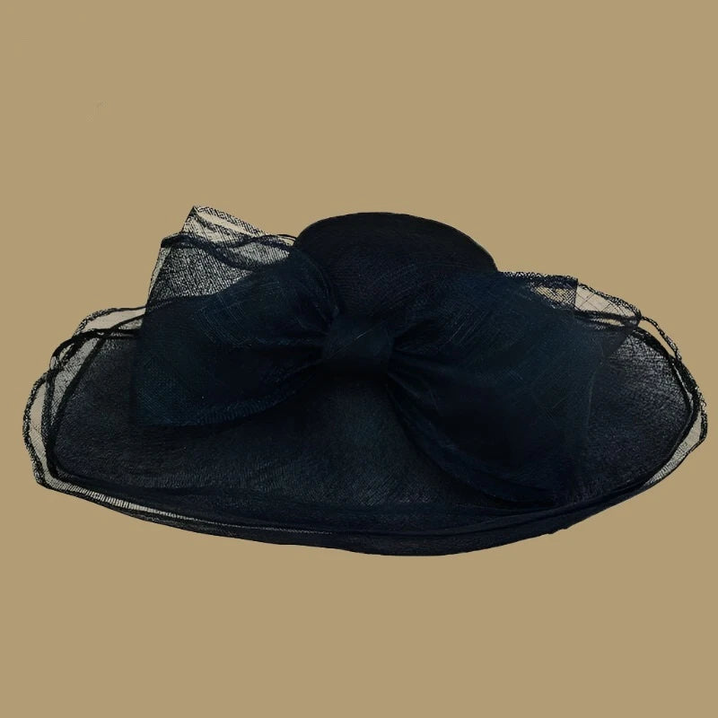 FS Elegant Black And White Fascinator Hats For Wedding Church Sinamay Hats With Big Bowknot Kentucky Derby Hat Fedora Tea Party - KIMLUD