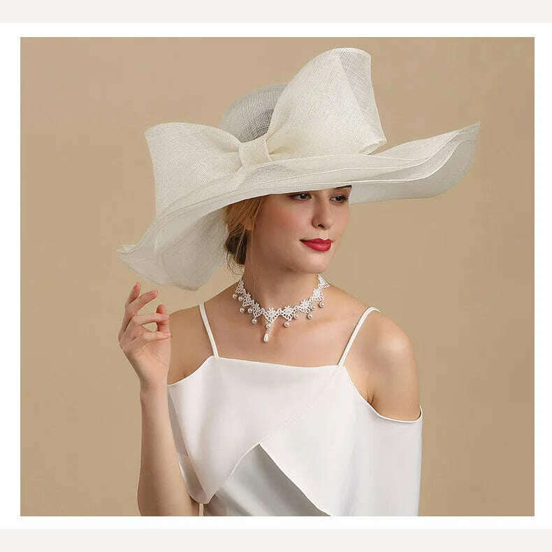FS Elegant Black And White Fascinator Hats For Wedding Church Sinamay Hats With Big Bowknot Kentucky Derby Hat Fedora Tea Party - KIMLUD