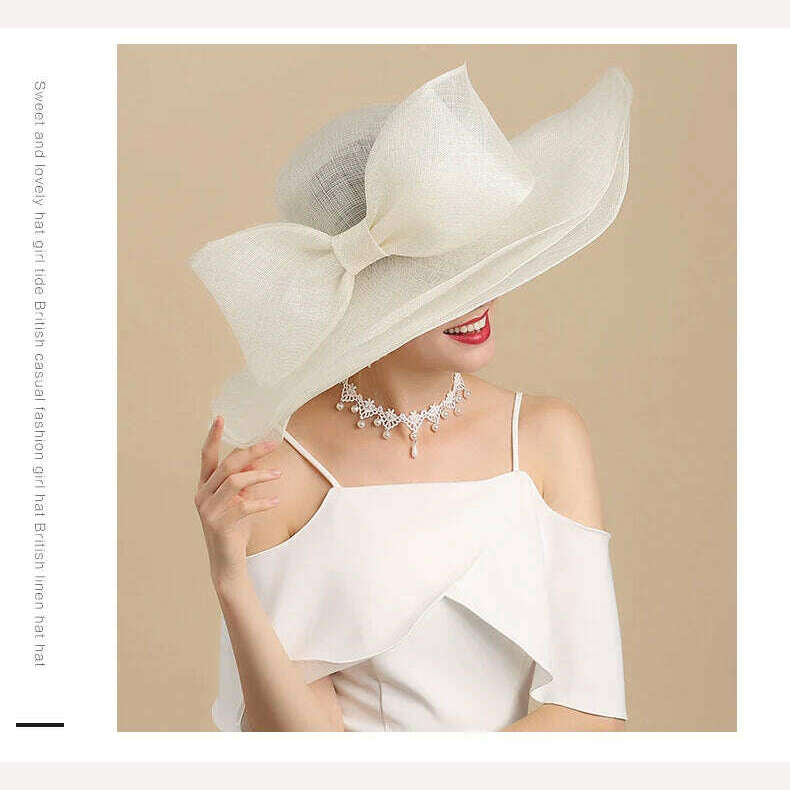 FS Elegant Black And White Fascinator Hats For Wedding Church Sinamay Hats With Big Bowknot Kentucky Derby Hat Fedora Tea Party - KIMLUD