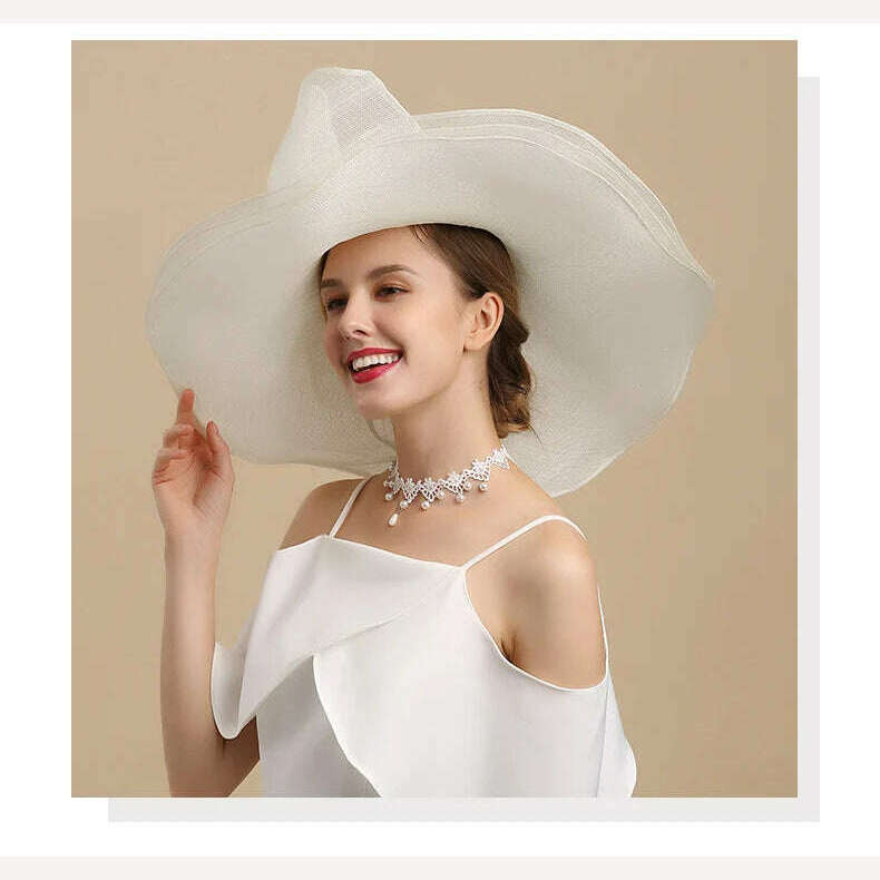 FS Elegant Black And White Fascinator Hats For Wedding Church Sinamay Hats With Big Bowknot Kentucky Derby Hat Fedora Tea Party - KIMLUD
