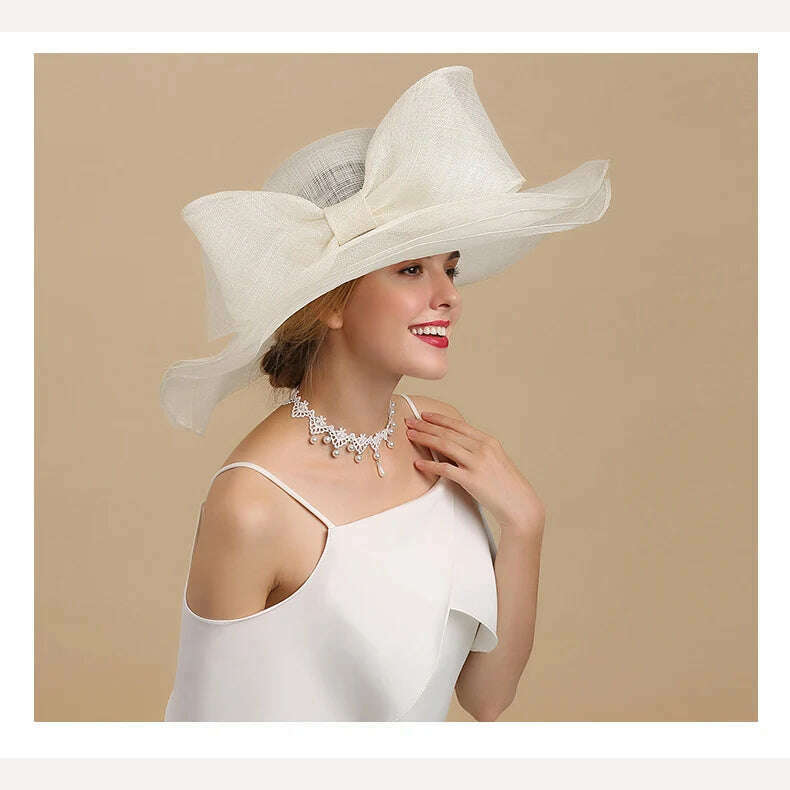 FS Elegant Black And White Fascinator Hats For Wedding Church Sinamay Hats With Big Bowknot Kentucky Derby Hat Fedora Tea Party - KIMLUD