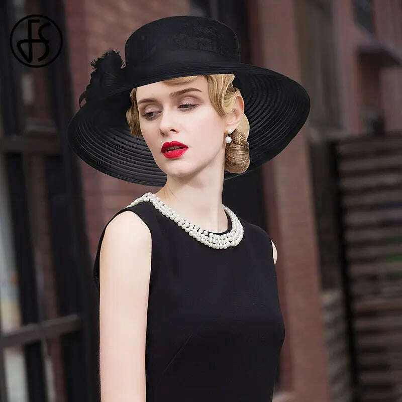 FS Fascinators White Weddings Sinamay Hat For Women Wide Brim Hats Fedora Vintage Ladies Church Dress Derby Hats - KIMLUD