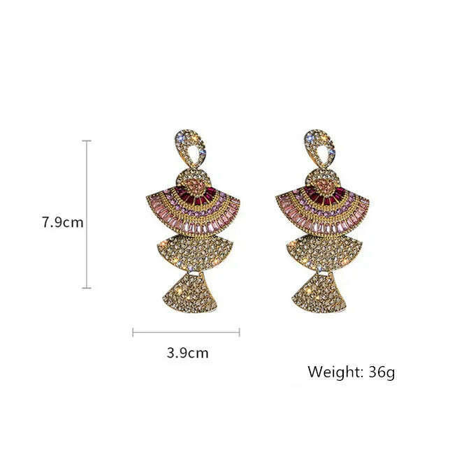 FYUAN Vintage Baroque Style Geometric Drop Earrings Women Pink Zircon Crystal Sector Dangle Earrings Banquet Jewelry Accessories - KIMLUD