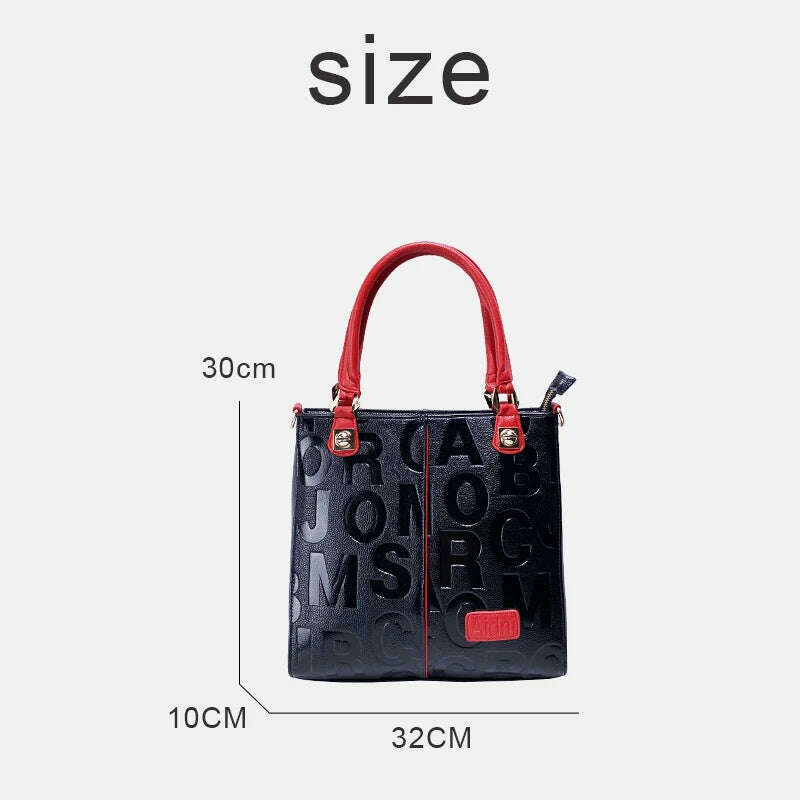 Genuine Leather Tote Bags For Women Luxury Designer Handbags Purses 2024 New In Cow Leather Embossed Letter Top Handle Shoulder - KIMLUD