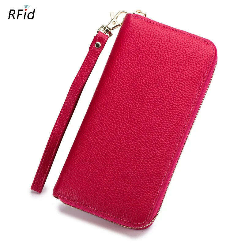 Genuine Leather Women Solid Long Wallets Ladies Tassel Design Clutch Female Phone Money Bag Coin Zipper Purse Rfid Card Holder - KIMLUD