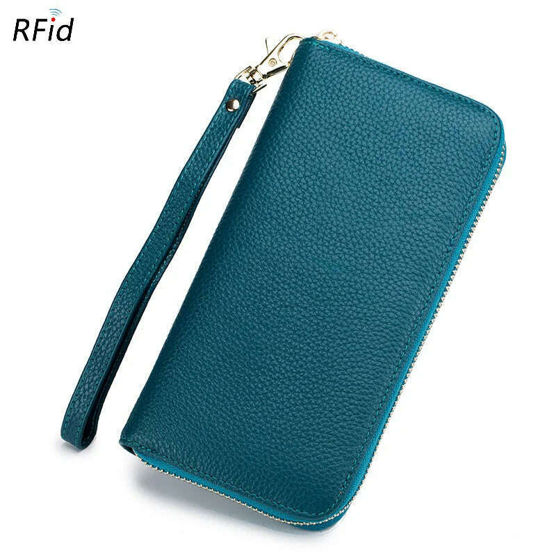Genuine Leather Women Solid Long Wallets Ladies Tassel Design Clutch Female Phone Money Bag Coin Zipper Purse Rfid Card Holder - KIMLUD