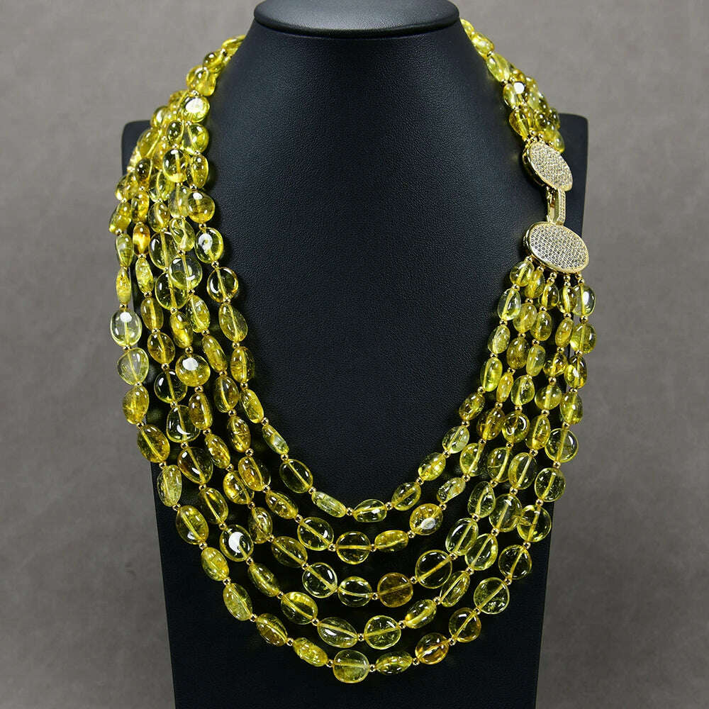 KIMLUD, GG 5 Rows Natural Yellow Quartz Crystal Freeform Shape Real Stone Necklace Handmade Lady Jewelry Gifts, KIMLUD Womens Clothes