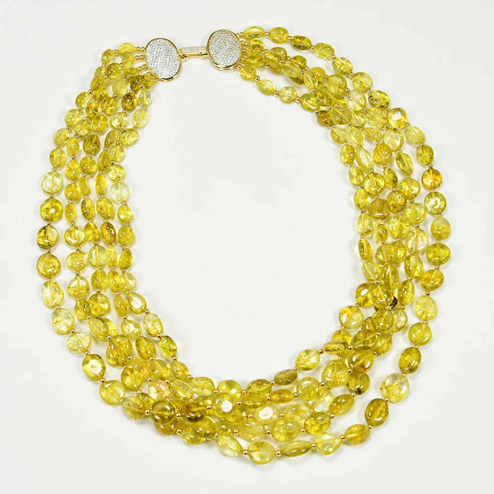 KIMLUD, GG 5 Rows Natural Yellow Quartz Crystal Freeform Shape Real Stone Necklace Handmade Lady Jewelry Gifts, KIMLUD Womens Clothes