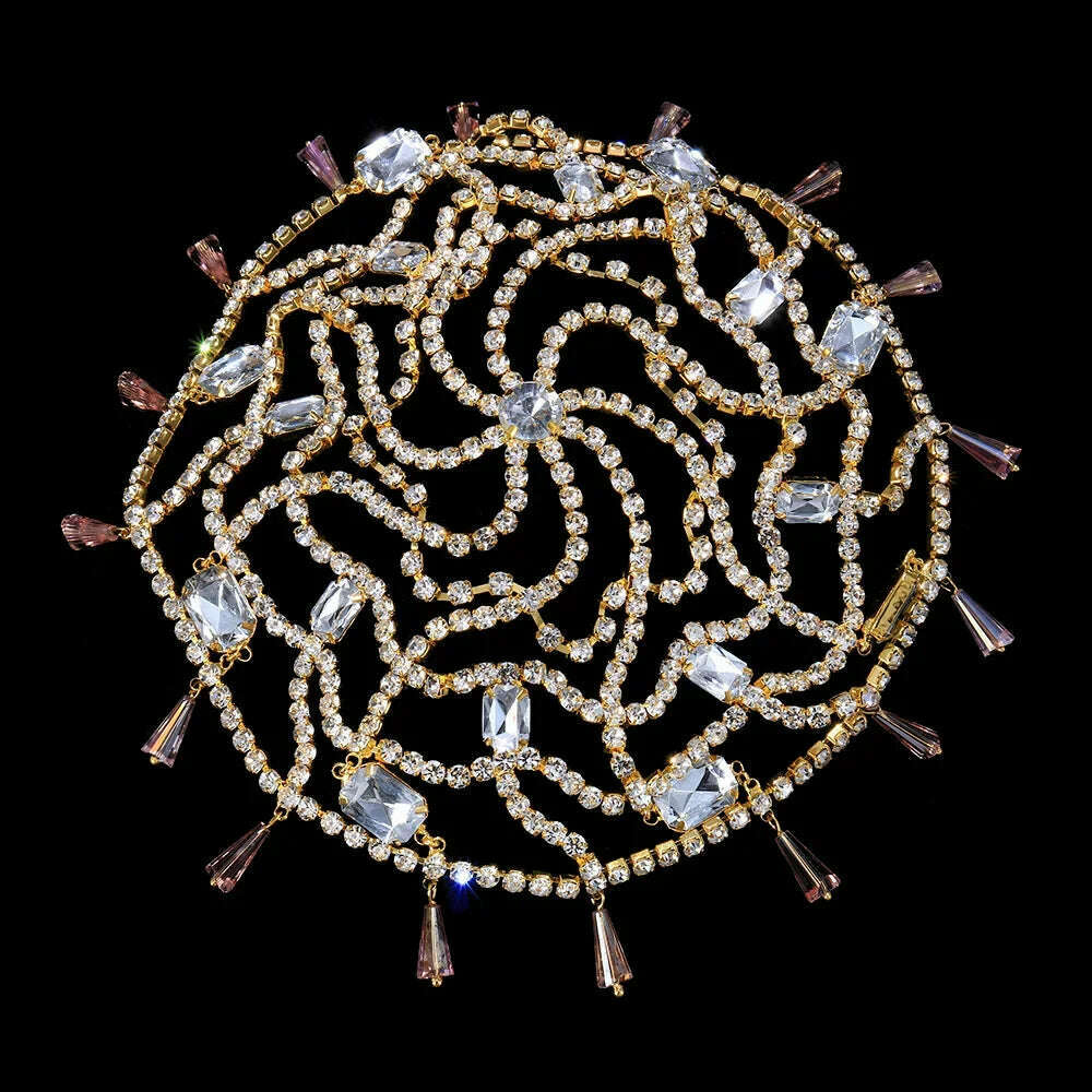 Glam Fringe Crystal Hat Cap Luxury Hair Accessories Tiara Bride Wedding Pendant Hair Chain Jewelry Headpiece Rhinestone Decor - KIMLUD