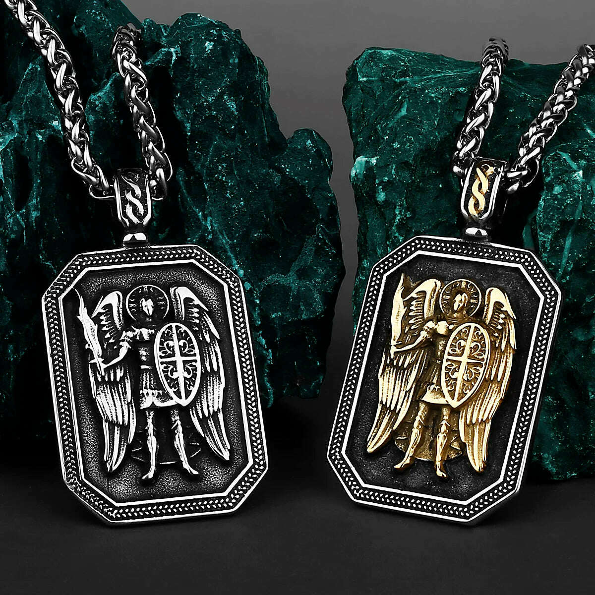 Gold Archangel Michael Cross Shield Prayer Tag Titanium Stainless Steel Pendant Men's Amulet Necklace Pendant Gift Wholesale - KIMLUD