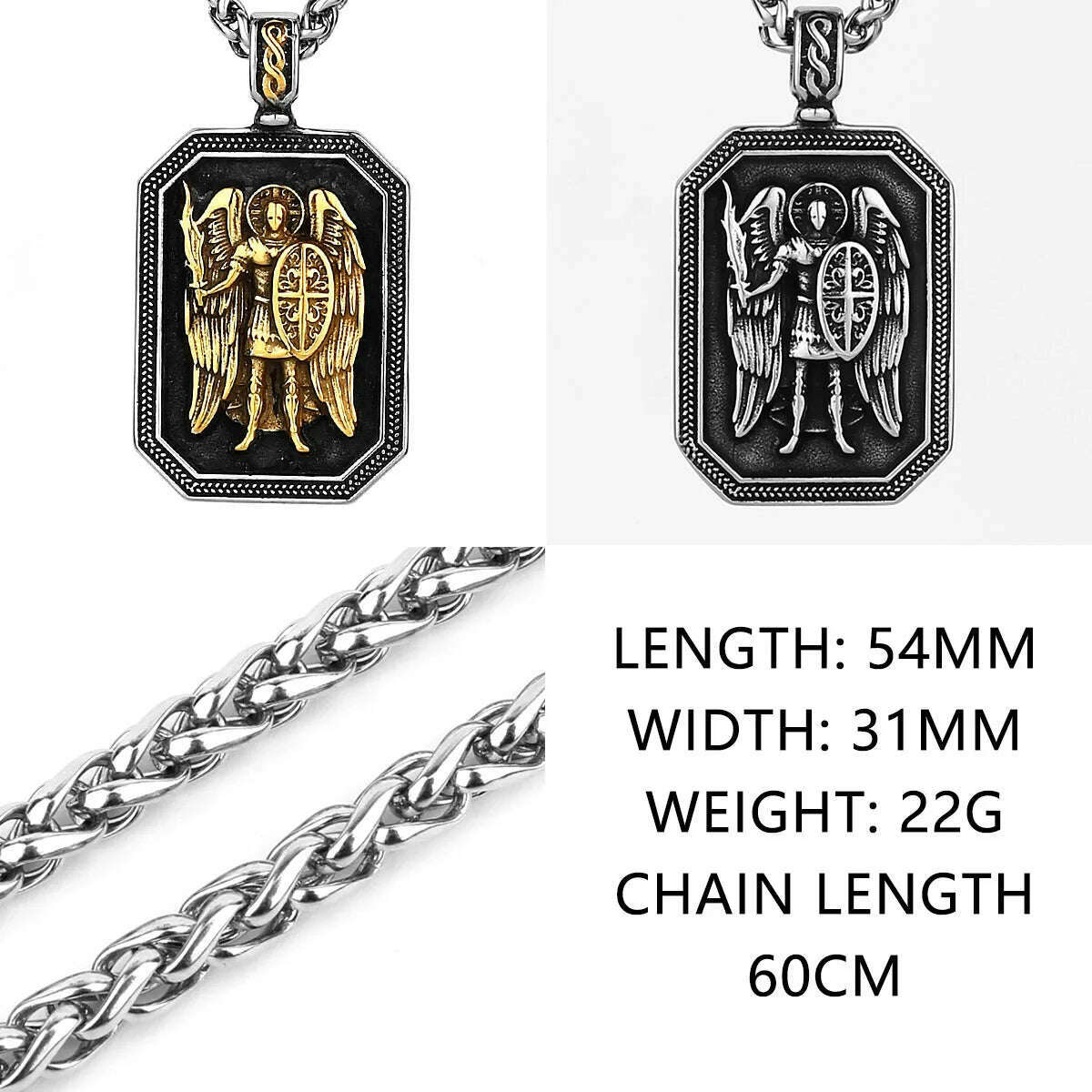 Gold Archangel Michael Cross Shield Prayer Tag Titanium Stainless Steel Pendant Men's Amulet Necklace Pendant Gift Wholesale - KIMLUD