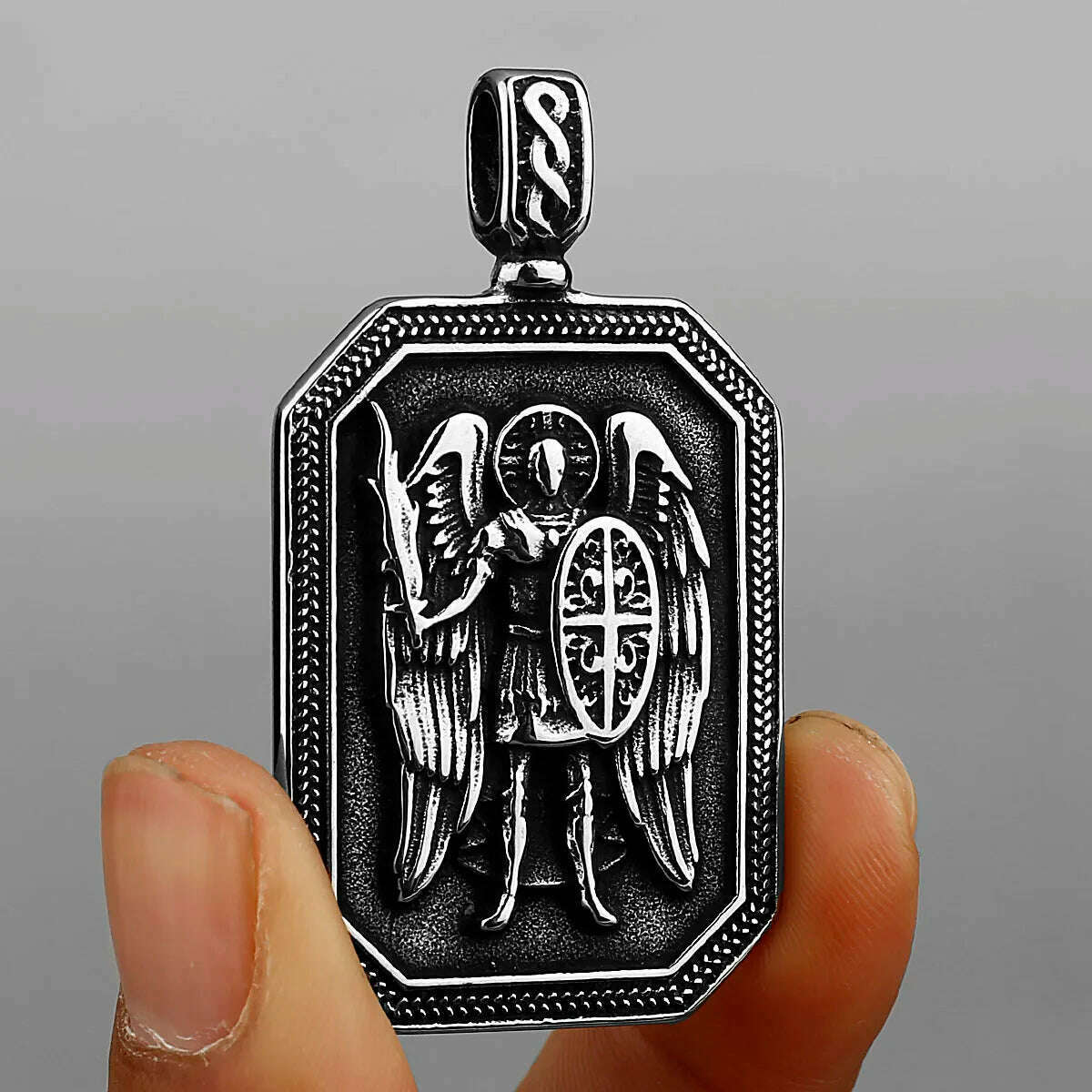Gold Archangel Michael Cross Shield Prayer Tag Titanium Stainless Steel Pendant Men's Amulet Necklace Pendant Gift Wholesale - KIMLUD