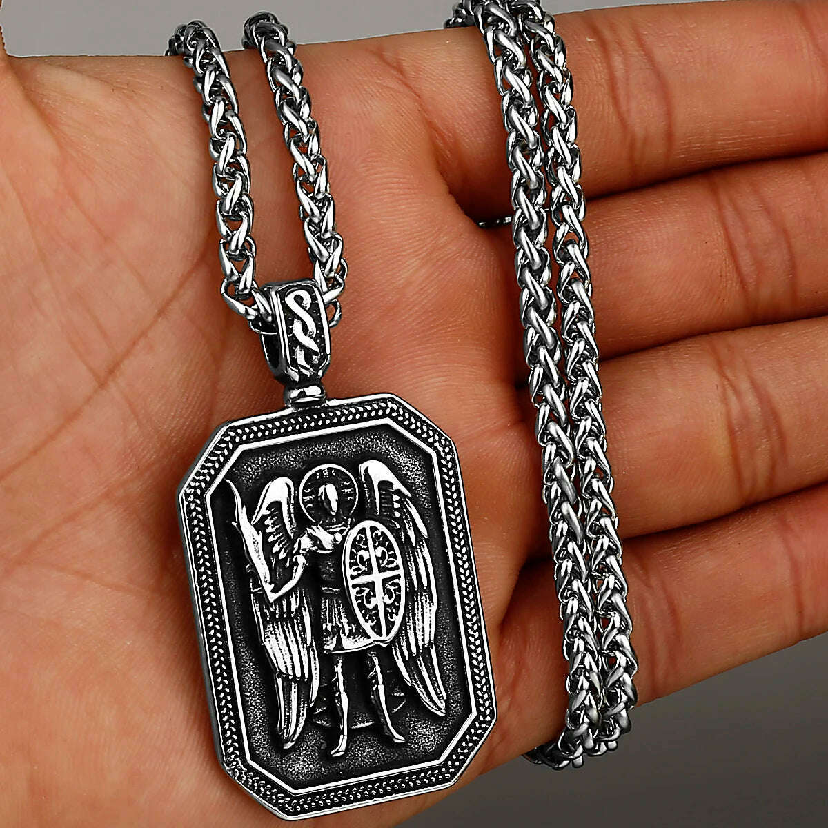 Gold Archangel Michael Cross Shield Prayer Tag Titanium Stainless Steel Pendant Men's Amulet Necklace Pendant Gift Wholesale - KIMLUD