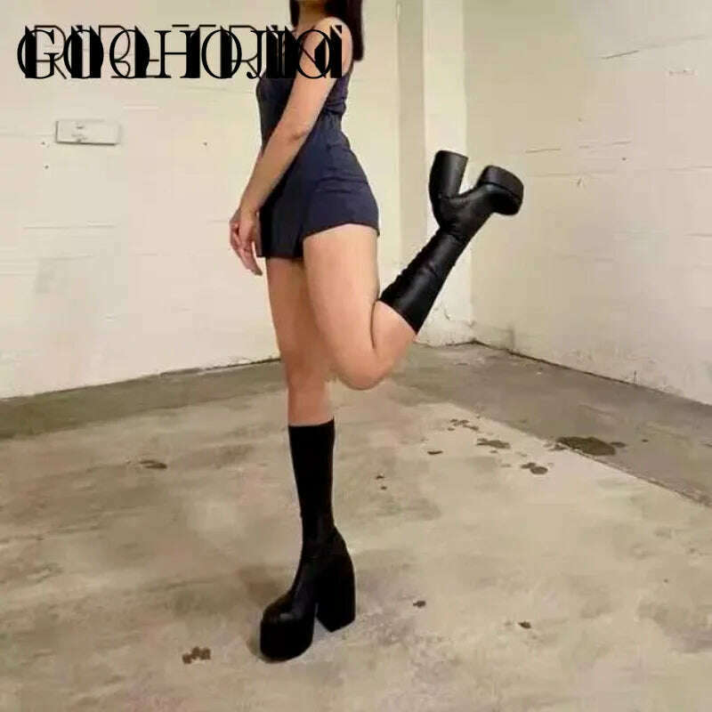 GOOHOJIO Spring Autumn New Thick Bottom Long Boots Women Vintage Classic Women Boots Fashionable Non-slip Chic Shoes for Ladies - KIMLUD