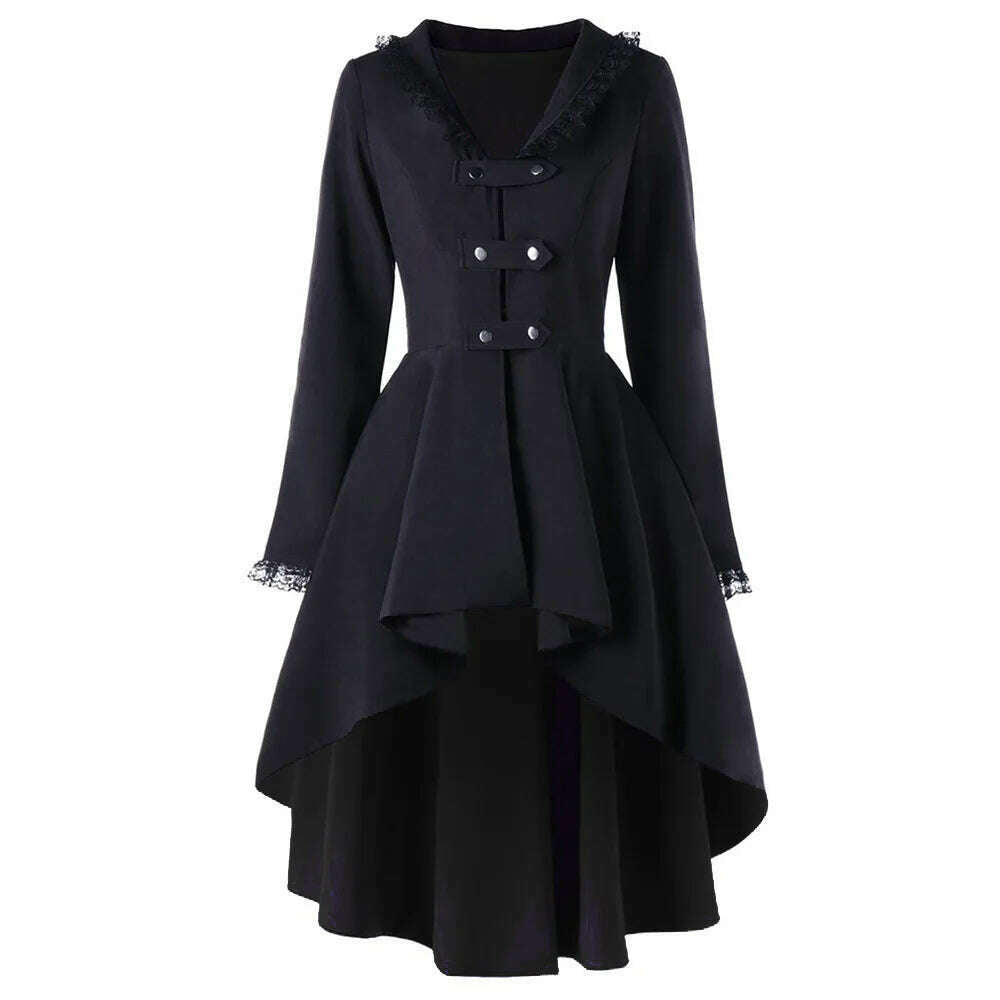 Gothic Steampunk Button Coat Victorian Coat Blazer Outwear Women Personality Button Lace Windbreaker - KIMLUD