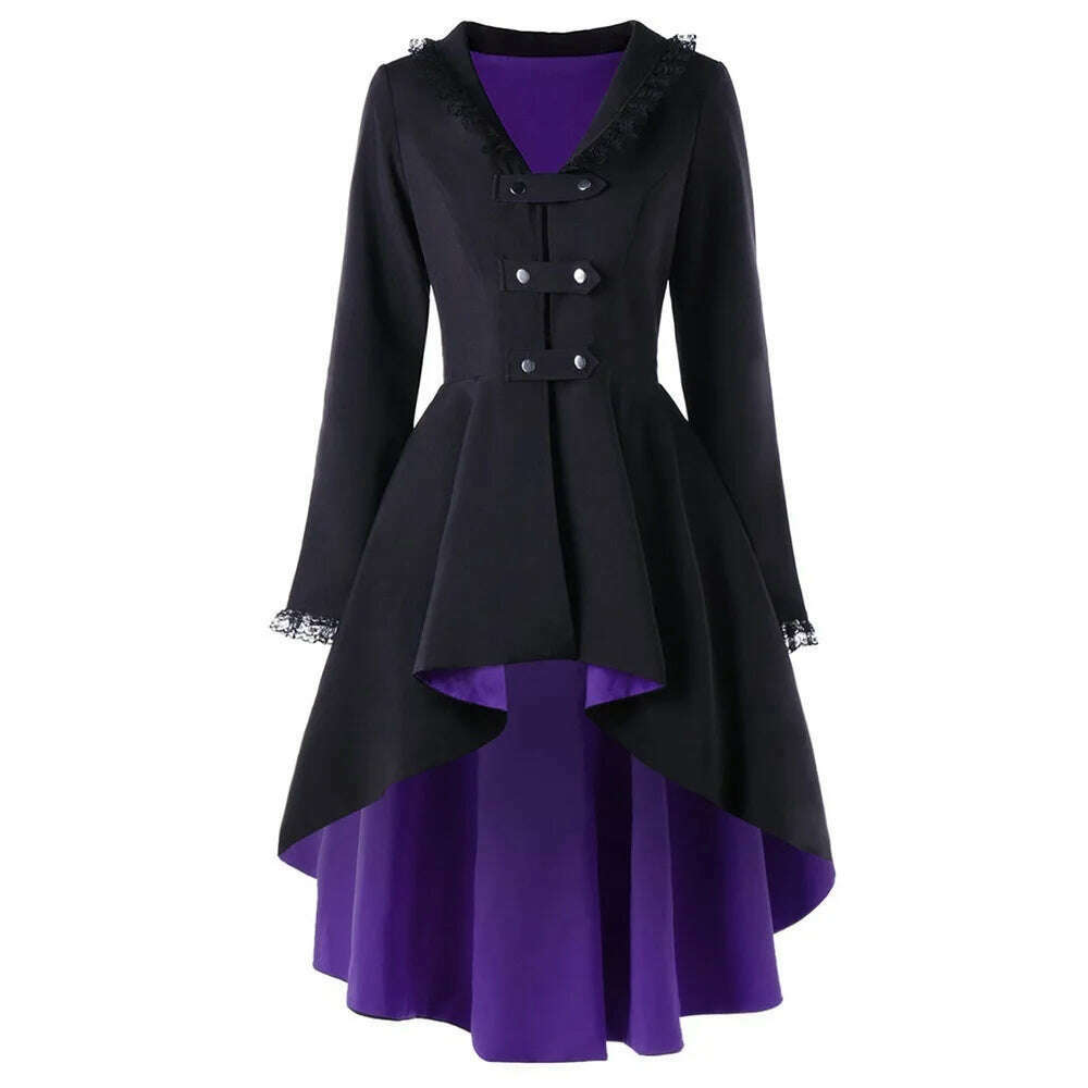 Gothic Steampunk Button Coat Victorian Coat Blazer Outwear Women Personality Button Lace Windbreaker - KIMLUD