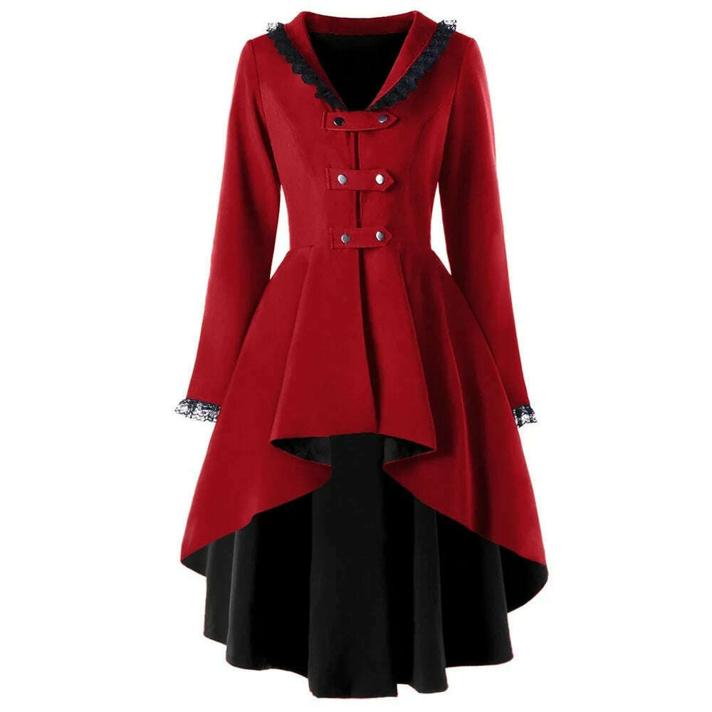 Gothic Steampunk Button Coat Victorian Coat Blazer Outwear Women Personality Button Lace Windbreaker - KIMLUD