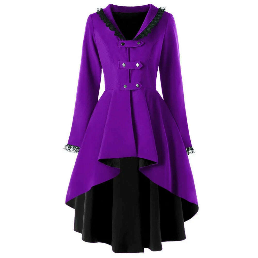 Gothic Steampunk Button Coat Victorian Coat Blazer Outwear Women Personality Button Lace Windbreaker - KIMLUD