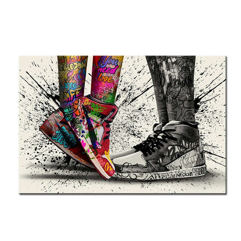 Graffiti Tide Brand Sneakers Poster Print Wall Art Canvas Painting Modern Pop Art Home Decorative Painting For Living Room Decor - KIMLUD