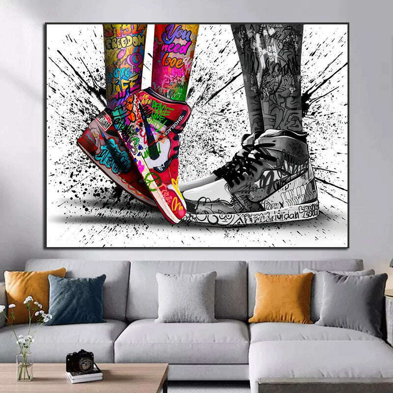Graffiti Tide Brand Sneakers Poster Print Wall Art Canvas Painting Modern Pop Art Home Decorative Painting For Living Room Decor - KIMLUD