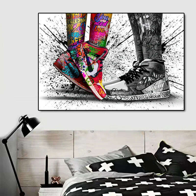 Graffiti Tide Brand Sneakers Poster Print Wall Art Canvas Painting Modern Pop Art Home Decorative Painting For Living Room Decor - KIMLUD