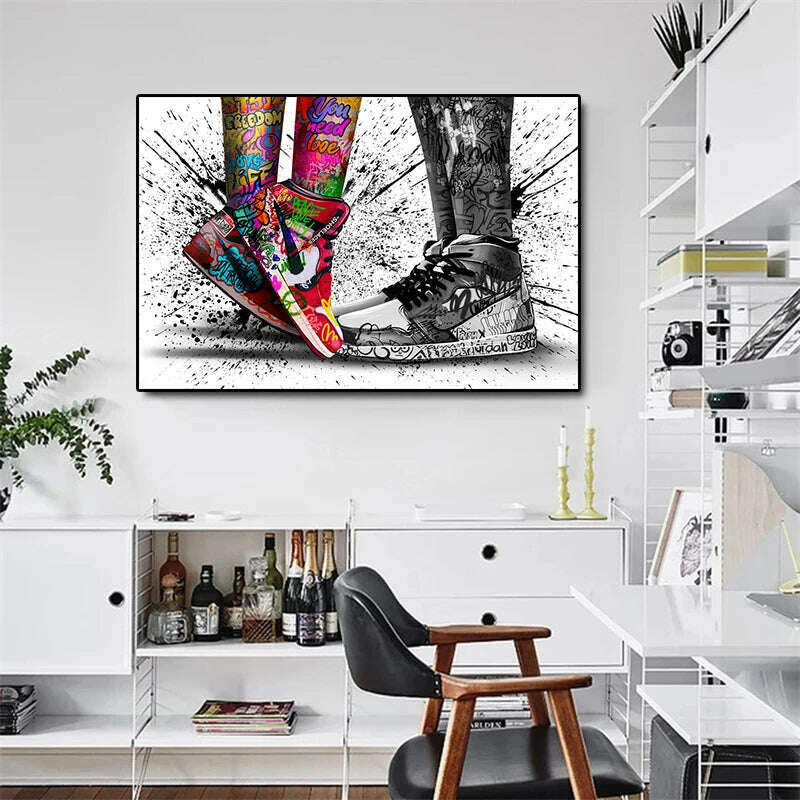 Graffiti Tide Brand Sneakers Poster Print Wall Art Canvas Painting Modern Pop Art Home Decorative Painting For Living Room Decor - KIMLUD