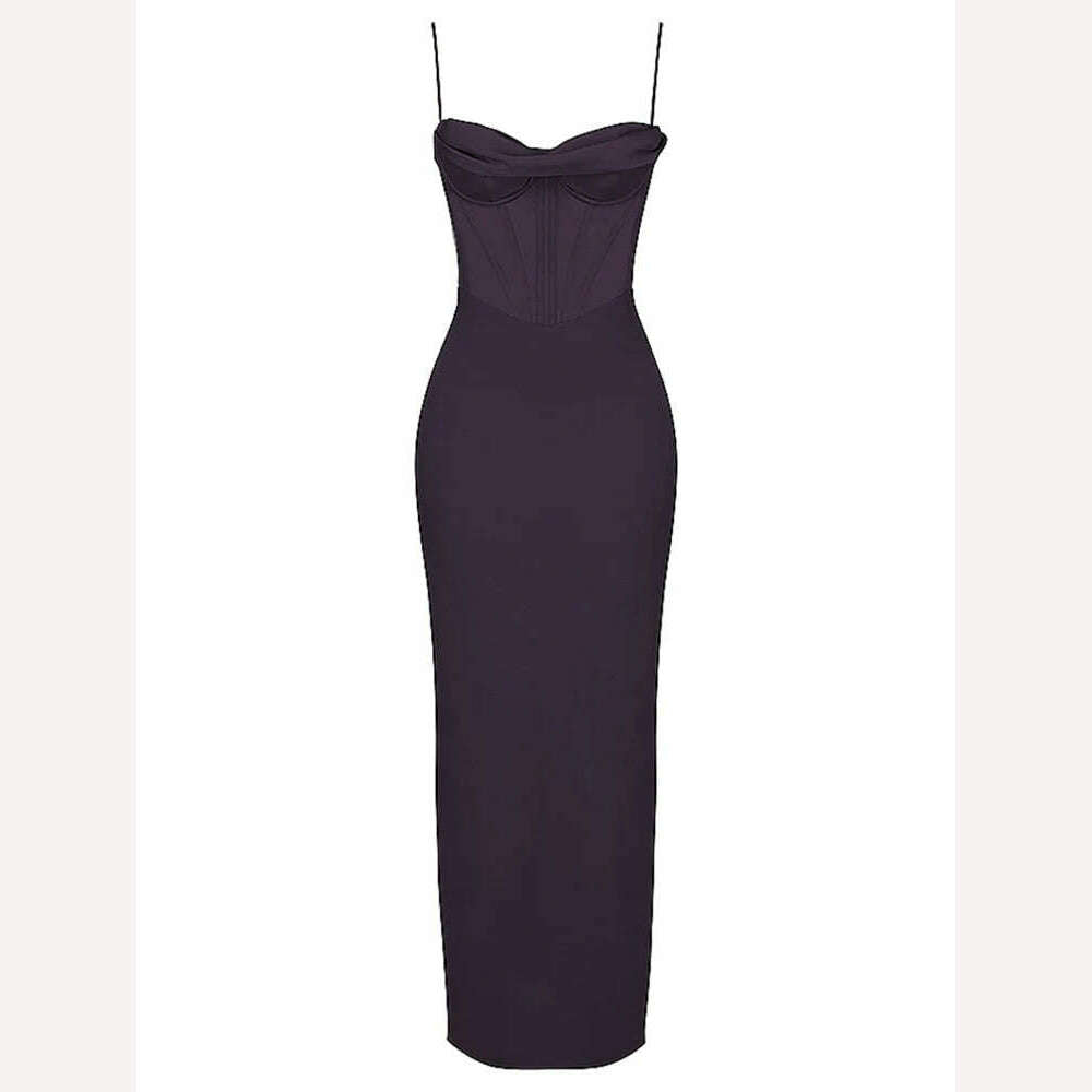 Green Maxi Bodycon Dress Sexy Celebrity Event Prom Night Party Dresses Satin V Neck Spaghetti Strap Women Dresses 2022 Summer - KIMLUD