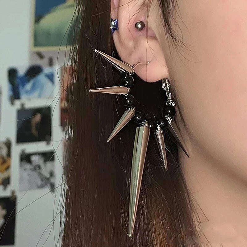 Grunge Rock Accessories Rivet Hoop Earrings Cool Hip Hop Earrings for Women Egirl Jewelry Punk Korean Earrings Fashion - KIMLUD