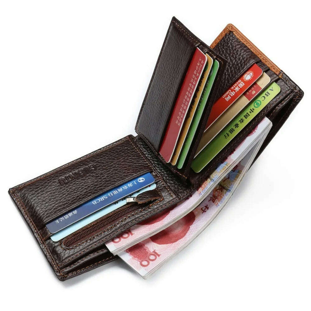 KIMLUD, GUBINTU Genuine Leather Men Wallets Coin Pocket Zipper Real Men's Leather Wallet with Coin High Quality Male Purse Eagle cartera, KIMLUD Womens Clothes