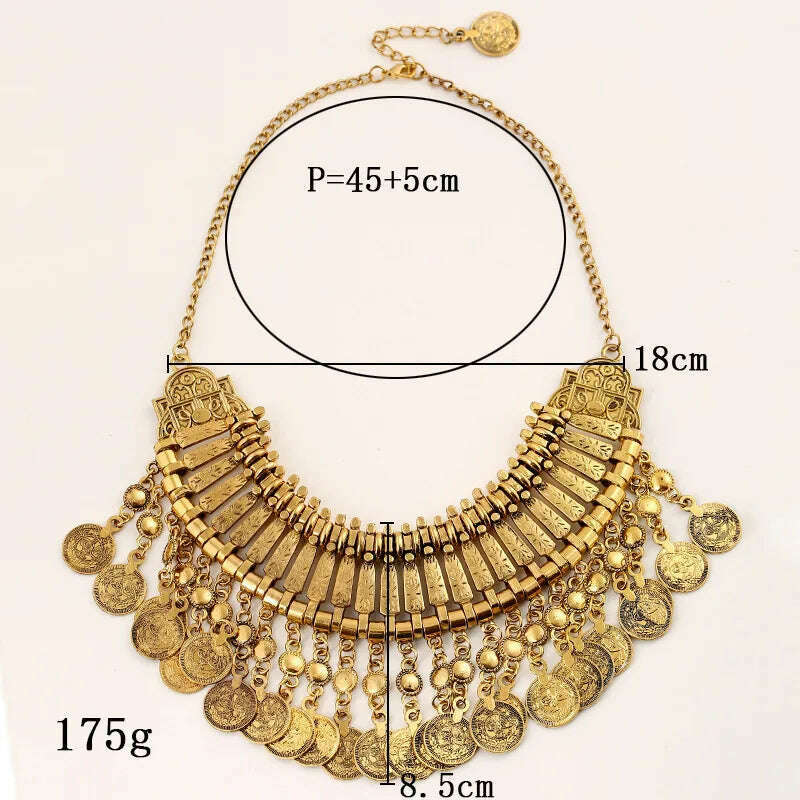 KIMLUD, Gypsy Bohemia Metal Coin Tassel Statement Choker Necklace Women Boho Afghan Turkish Ethnic Tribal Jewelry, KIMLUD Womens Clothes