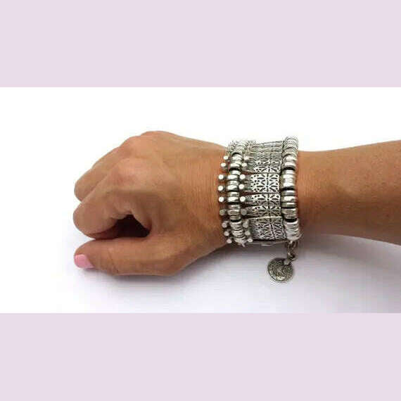 Gypsy Bohemian Coin Bracelets for Women Metal Vintage Flower Statement Bracelets Festival Turkish Beach Jewelry Tribal Ethnic - KIMLUD